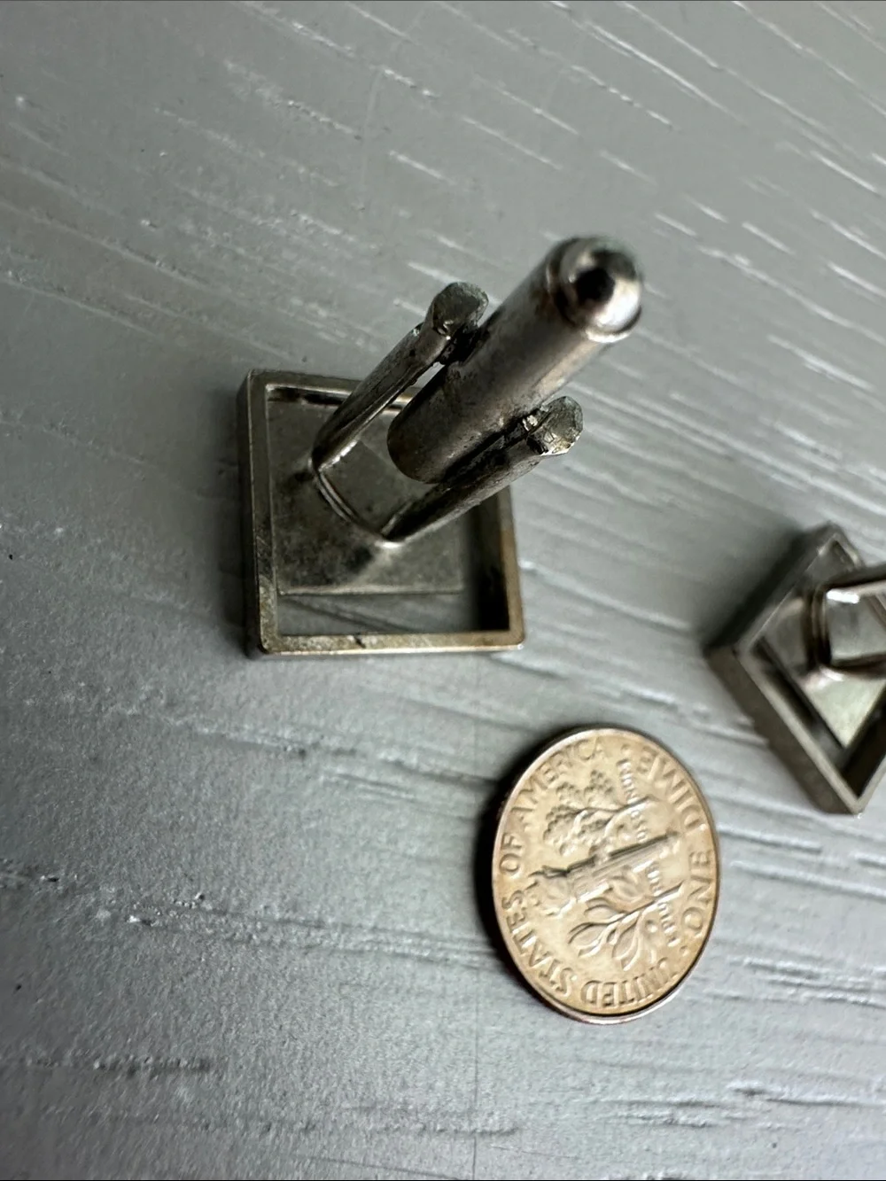 Vintage Men's Square Silver-Tone Modern Cufflinks